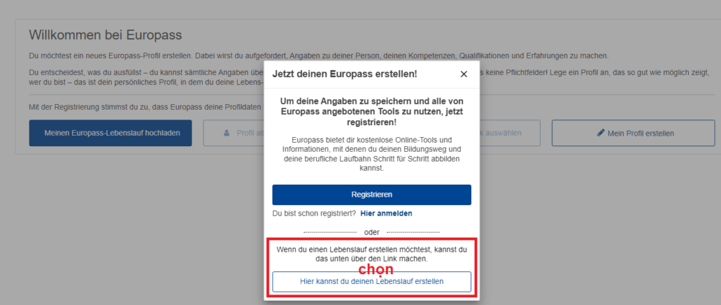 Huong dan tao Lebenslauf online 2
